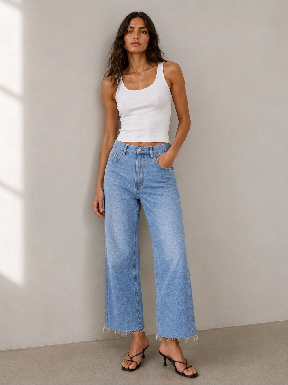 PARKE High Rise Light Wash Baggy Jeans Size 27 Cropped Raw Hem